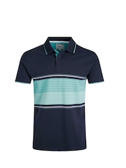 Weird Fish AquaMarine Blue Sunbury Striped Pique 100% Cotton Polo Shirt - Image 5 of 6