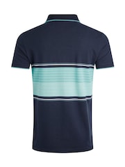 Weird Fish AquaMarine Blue Sunbury Striped Pique 100% Cotton Polo Shirt - Image 6 of 6
