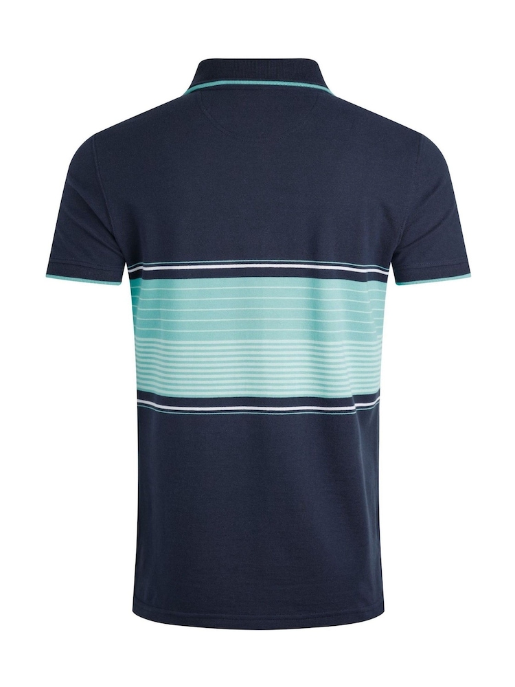 Weird Fish AquaMarine Blue Sunbury Striped Pique 100% Cotton Polo Shirt - Image 6 of 6