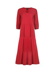 Weird Fish Red Margo Seersucker Tiered Midi Dress - Image 3 of 4