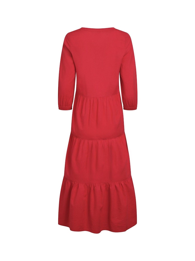 Weird Fish Red Margo Seersucker Tiered Midi Dress - Image 4 of 4