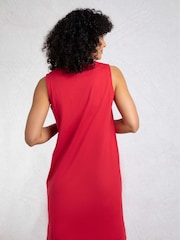 Weird Fish Red Anaya Embroidered Jersey 100% Cotton Shift Dress - Image 2 of 7