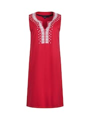 Weird Fish Red Anaya Embroidered Jersey 100% Cotton Shift Dress - Image 6 of 7