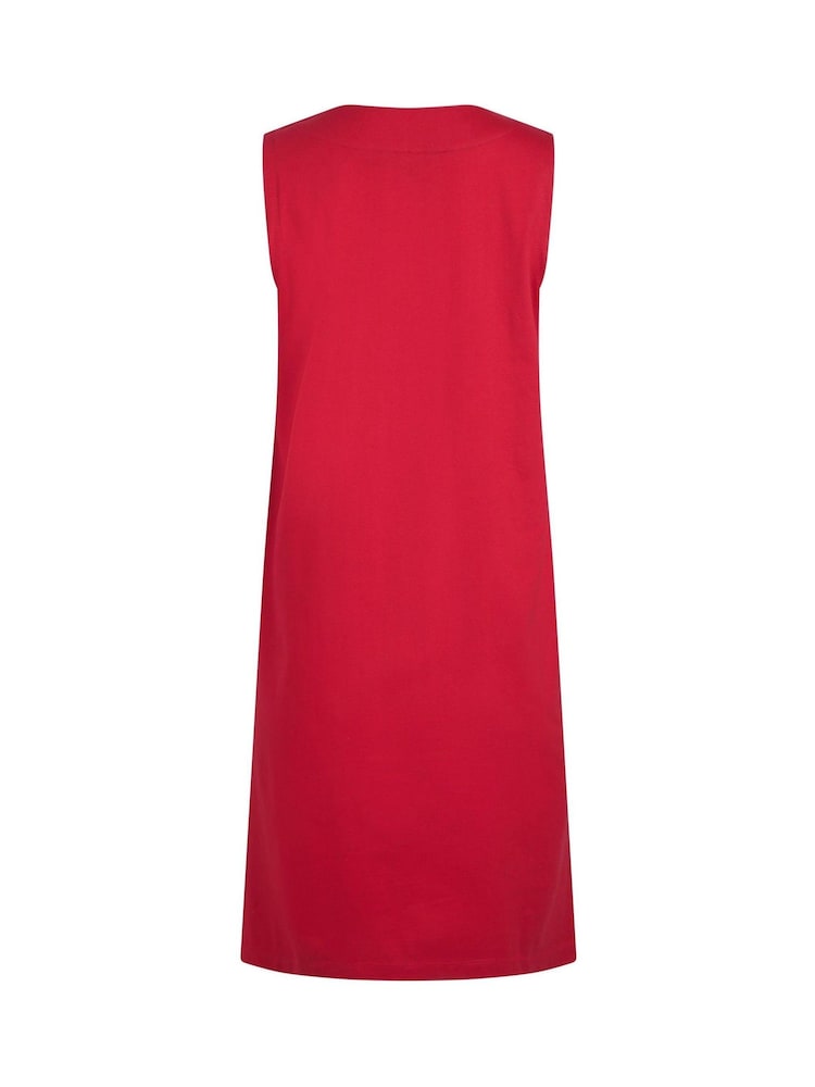 Weird Fish Red Anaya Embroidered Jersey 100% Cotton Shift Dress - Image 7 of 7