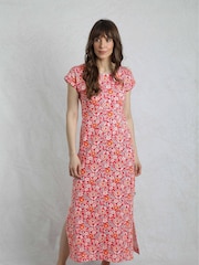 Weird Fish Red Mirren Printed 100% Cotton Maxi Dress - Image 1 of 6