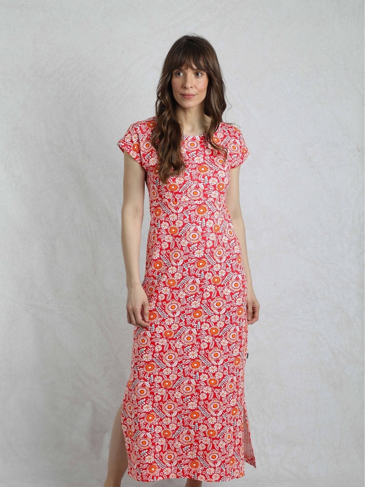 Weird Fish Red Mirren Printed 100% Cotton Maxi Dress - Image 1 of 6