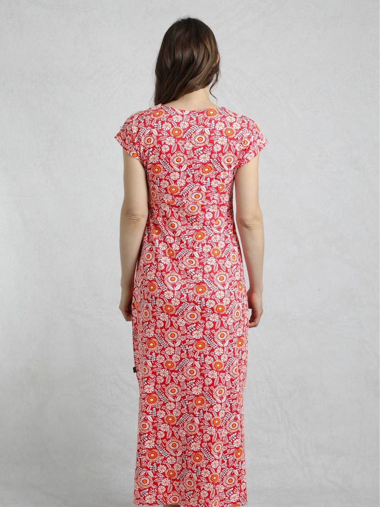 Weird Fish Red Mirren Printed 100% Cotton Maxi Dress - Image 2 of 6