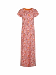 Weird Fish Red Mirren Printed 100% Cotton Maxi Dress - Image 5 of 6