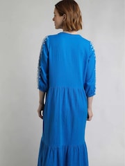 Weird Fish Blue Arles Embroidered Double Cloth 100% Cotton Dress - Image 2 of 4
