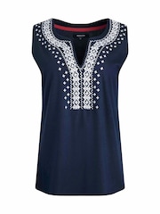 Weird Fish Blue Tirtha Embroidered Jersey 100% Organic Cotton Vest - Image 2 of 3