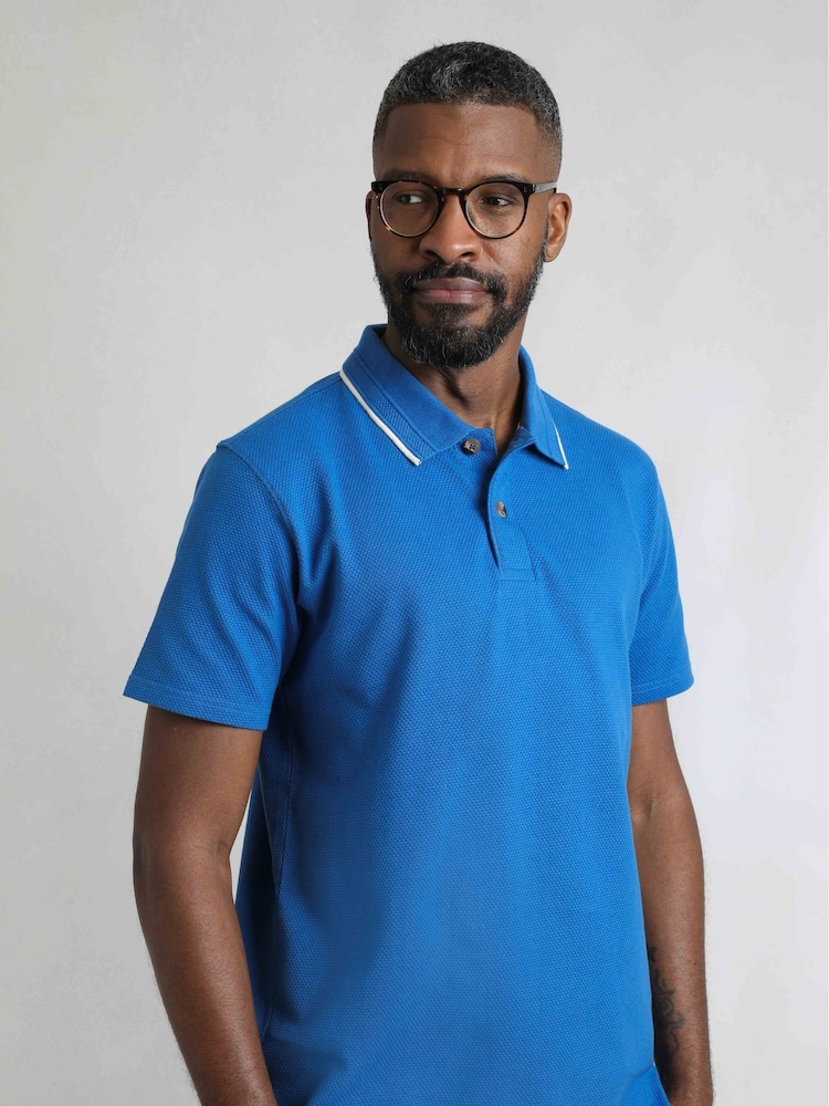 Weird Fish BluSapph Powell Textured 100% Cotton Polo Shirt - Image 1 of 7
