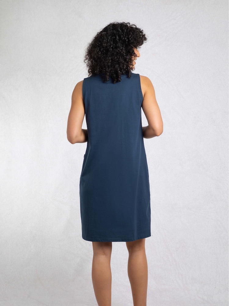 Weird Fish Blue Anaya Embroidered Jersey 100% Cotton Shift Dress - Image 2 of 6