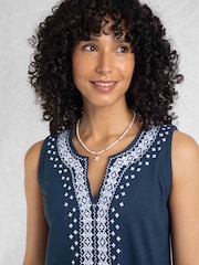 Weird Fish Blue Anaya Embroidered Jersey 100% Cotton Shift Dress - Image 4 of 6