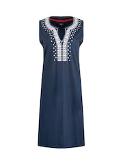 Weird Fish Blue Anaya Embroidered Jersey 100% Cotton Shift Dress - Image 5 of 6