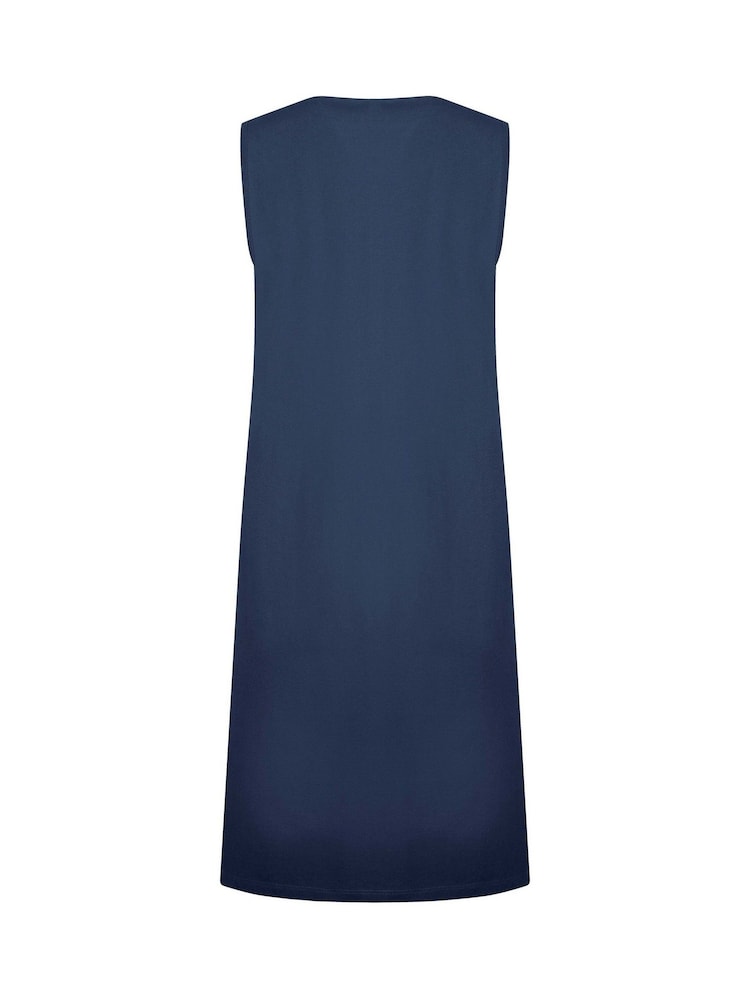 Weird Fish Blue Anaya Embroidered Jersey 100% Cotton Shift Dress - Image 6 of 6