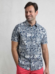 Weird Fish Blue Faraway Printed 100% Cotton Shirt - Image 1 of 6