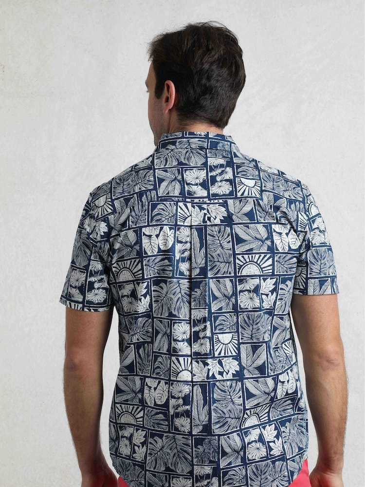Weird Fish Blue Faraway Printed 100% Cotton Shirt - Image 2 of 6