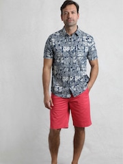 Weird Fish Blue Faraway Printed 100% Cotton Shirt - Image 3 of 6