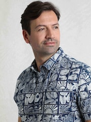 Weird Fish Blue Faraway Printed 100% Cotton Shirt - Image 4 of 6