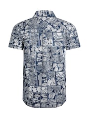 Weird Fish Blue Faraway Printed 100% Cotton Shirt - Image 6 of 6