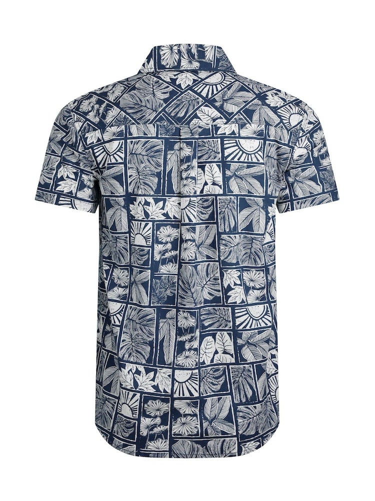 Weird Fish Blue Faraway Printed 100% Cotton Shirt - Image 6 of 6