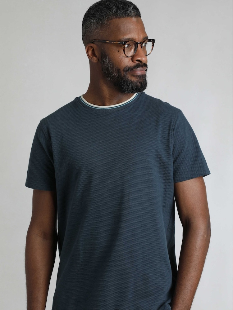 Weird Fish AquaMarineBlue Harris Textured Crew Neck 100% Organic Cotton T-Shirt - Image 1 of 8