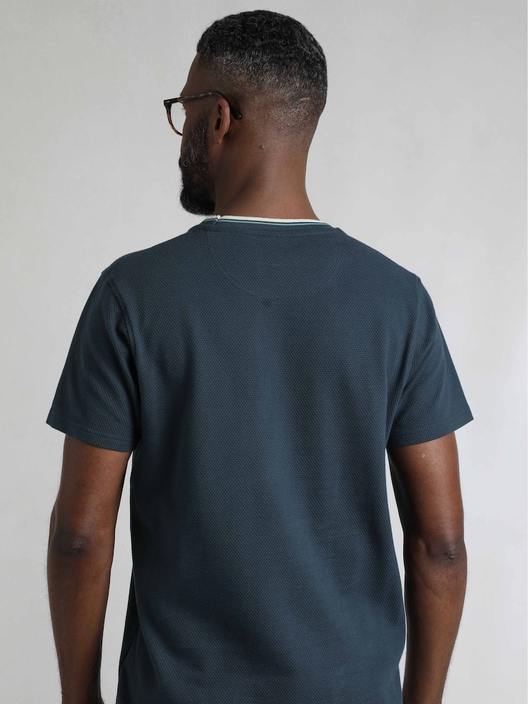 Weird Fish AquaMarineBlue Harris Textured Crew Neck 100% Organic Cotton T-Shirt - Image 2 of 8