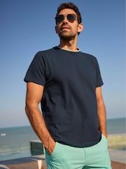 Weird Fish AquaMarineBlue Harris Textured Crew Neck 100% Organic Cotton T-Shirt - Image 6 of 8