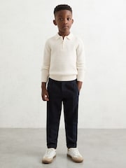 Reiss Off White Hamilton Wool Waffle Knit Half Zip Polo Shirt - Image 1 of 4