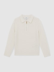 Reiss Off White Hamilton Wool Waffle Knit Half Zip Polo Shirt - Image 2 of 4