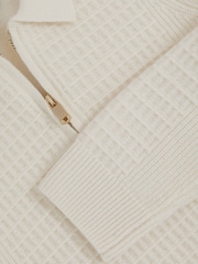 Reiss Off White Hamilton Wool Waffle Knit Half Zip Polo Shirt - Image 4 of 4