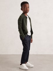 Reiss Forest Green Gideon 3-9 yrs Wool V-Stitch Button-Through Cardigan - Image 1 of 4