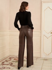 Love & Roses Chocolate Brown Faux Leather Wide Leg With Faux Suede Side Stripe Trousers - Image 4 of 5