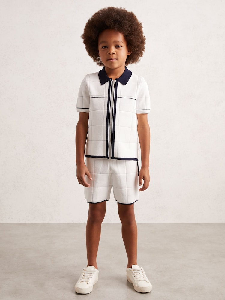 Reiss White/Navy Baxter Tipped Knit Zip-Through Shirt - Image 2 of 4