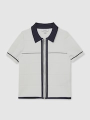 Reiss White/Navy Baxter Tipped Knit Zip-Through Shirt - Image 2 of 4