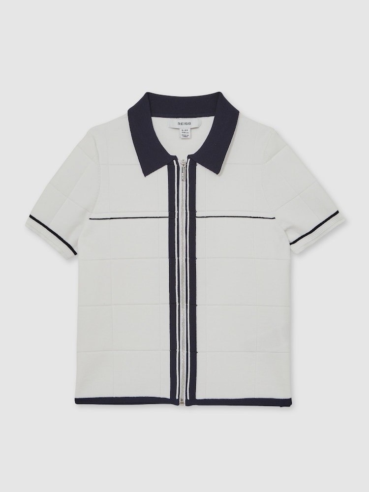 Reiss White/Navy Baxter Tipped Knit Zip-Through Shirt - Image 2 of 4