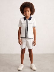 Reiss White/Navy Baxter Tipped Knit Zip-Through Shirt - Image 3 of 4