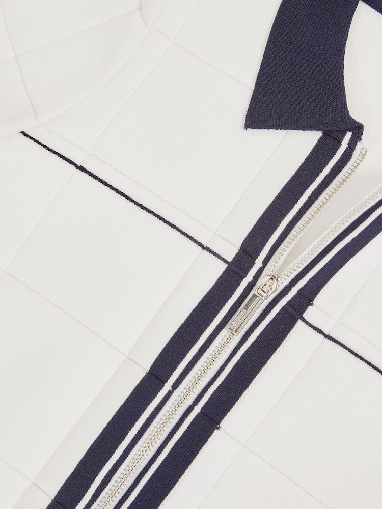 Reiss White/Navy Baxter Tipped Knit Zip-Through Shirt - Image 4 of 4