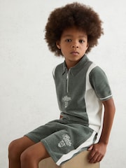 Reiss Dark Sage Green/White Trenton Shorts - Image 1 of 4