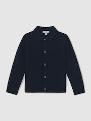 Reiss Navy Blue Gideon Wool V-Stitch Button Through Cardigan - Image 2 of 5