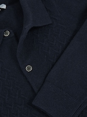 Reiss Navy Blue Gideon Wool V-Stitch Button Through Cardigan - Image 5 of 5