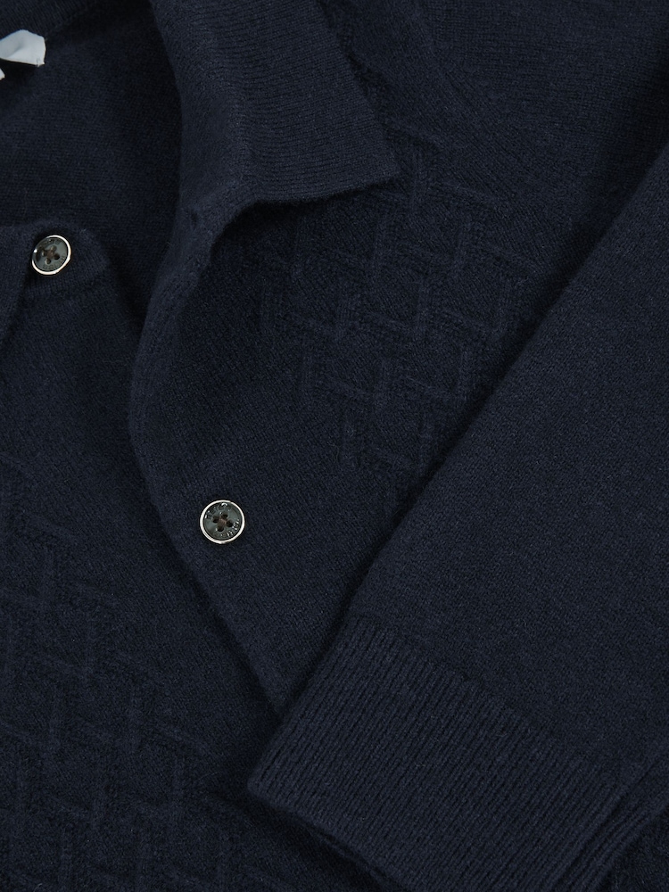 Reiss Navy Blue Gideon Wool V-Stitch Button Through Cardigan - Image 5 of 5