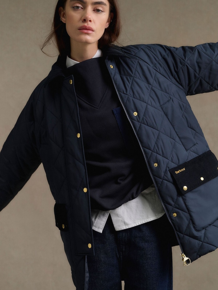 Barbour Navy Aldburgh Quilted Jacket - Image 1 of 12 Barbour Navy Aldburgh Quilted Jacket - Image 1 of 12