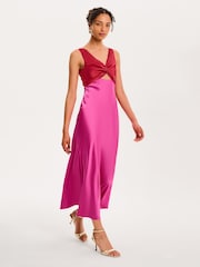 Pink - Omnes Maggy Colour Block Front Twist Back Bow Midi Dress - Bild 1 von 4