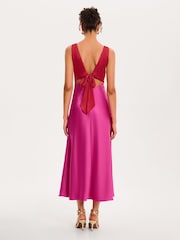 Pink - Omnes Maggy Colour Block Front Twist Back Bow Midi Dress - Bild 2 von 4