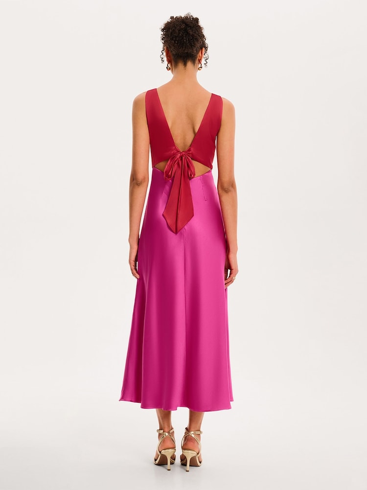Pink - Omnes Maggy Colour Block Front Twist Back Bow Midi Dress - Bild 2 von 4