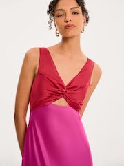 Pink - Omnes Maggy Colour Block Front Twist Back Bow Midi Dress - Bild 3 von 4