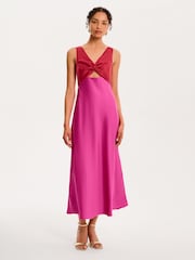 Pink - Omnes Maggy Colour Block Front Twist Back Bow Midi Dress - Bild 4 von 4