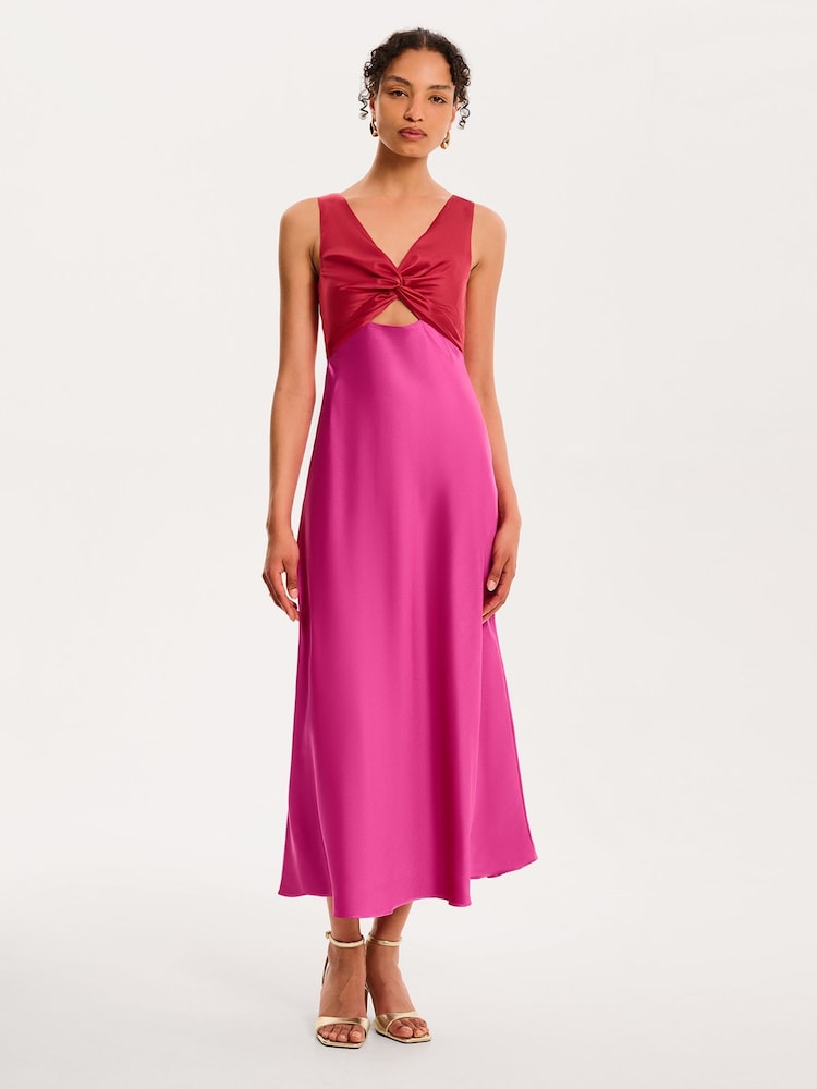 Pink - Omnes Maggy Colour Block Front Twist Back Bow Midi Dress - Bild 4 von 4