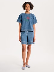 Omnes Blue Cally 100% Cotton Cross-Stitched Embroidered Denim Blouse - Image 1 of 5